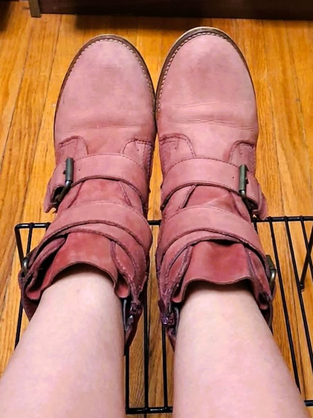 Steve Madden Cowboy Western Red Genuine Leather Buckle Moto Ankle Boots